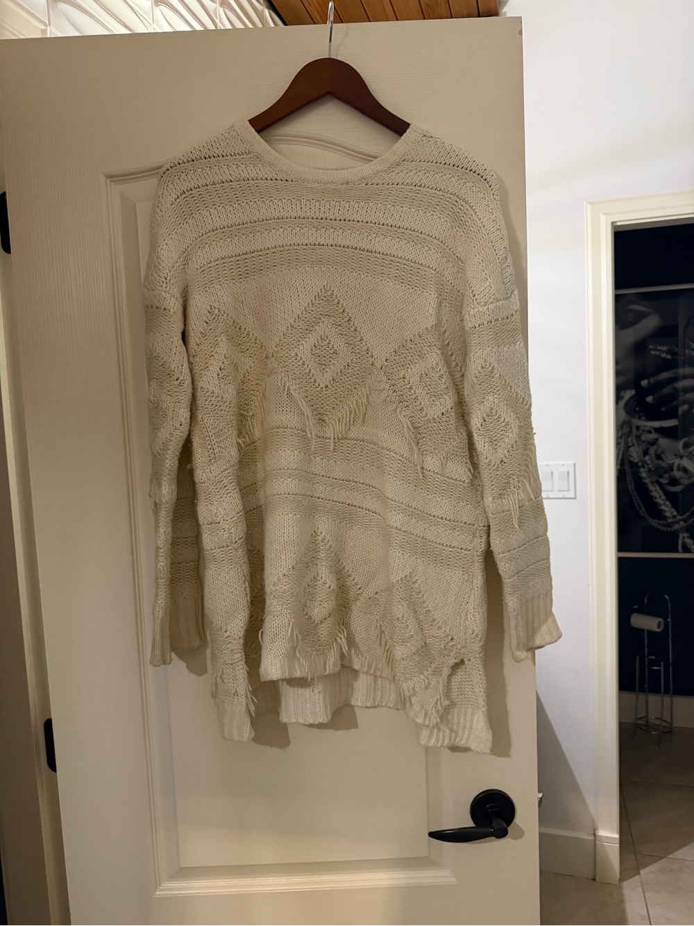 Show Me Your MuMu Cream Fringe Knit Crewneck Sweater